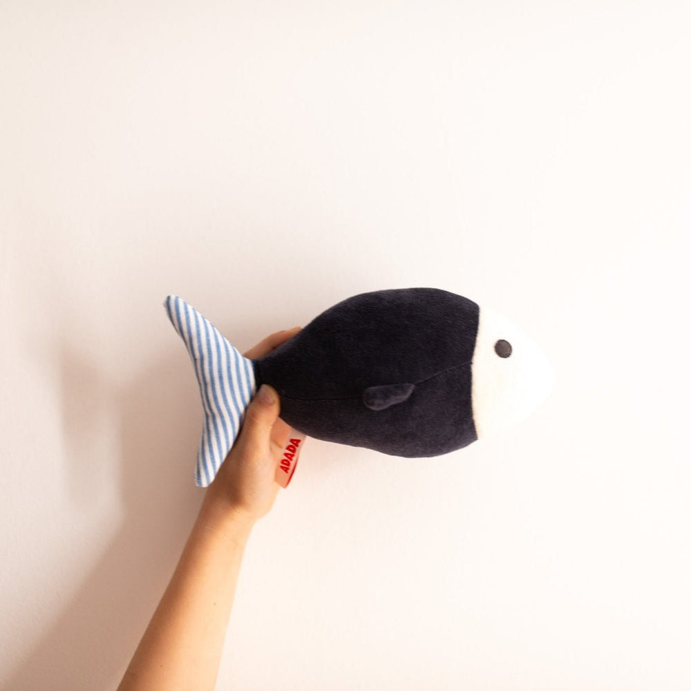 Elliot the fish plushie - Navy blue and striped print